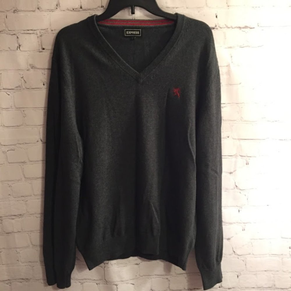 Express Men's V Neck Sweater Charcoal Dark Grey Size Large L